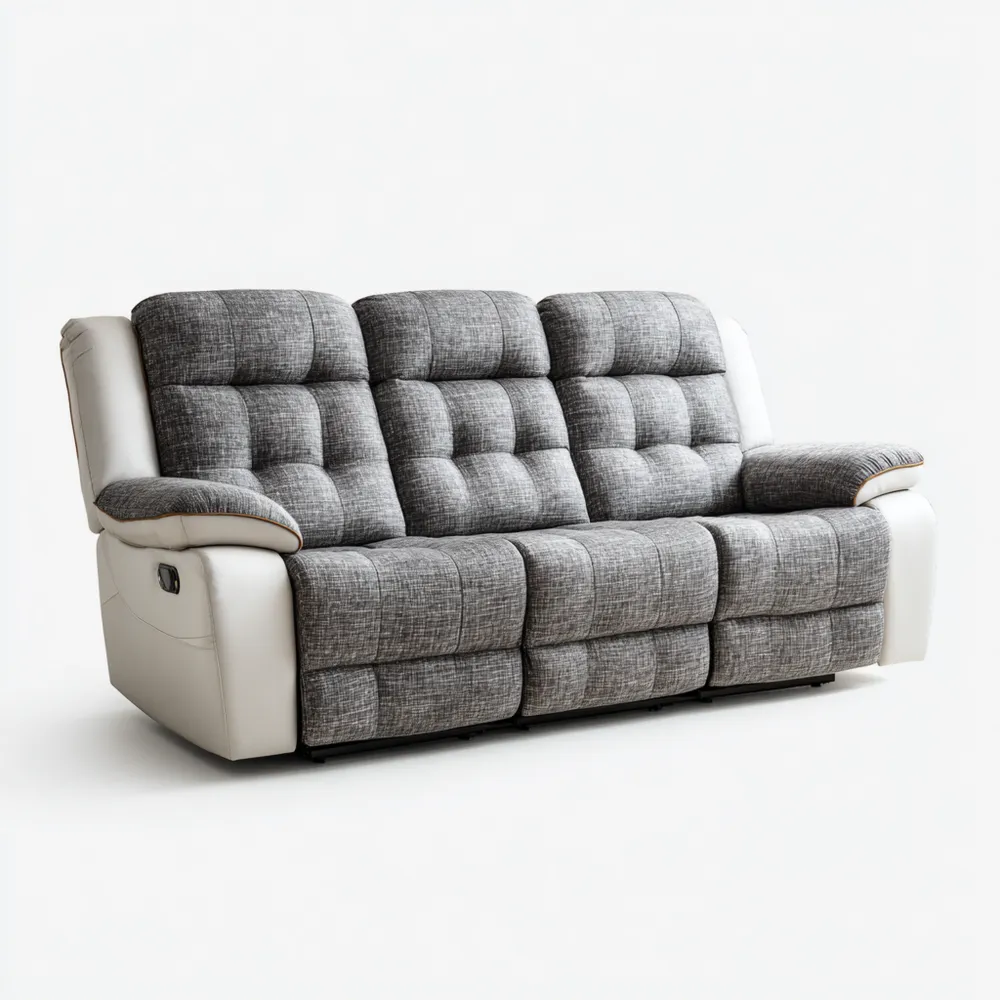 3-Sitzer-Sofa 200x90x100 cm Stoff/PU-Leder - Grau/Creme - Modernes Design