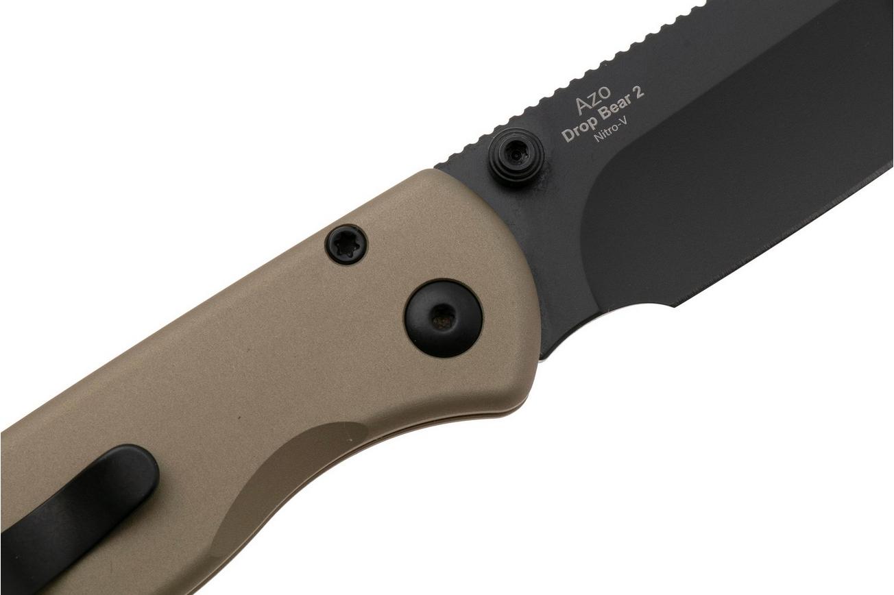 Kizer Vanguard Drop Bear 2, V3619-2CD1 Black DLC Nitro-V, Tan Aluminum, zakmes, Azo design