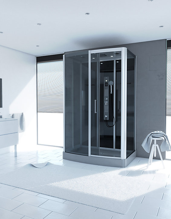 Cabine de douche hydromassante rectangulaire noir et gris Galedo Premium 140 x 85 cm