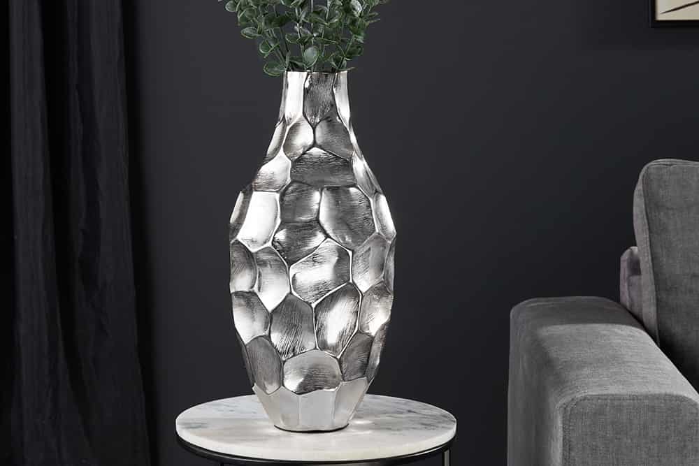 Elegante Vase ORGANIC ORIENT 45cm silber Hammerschlag Design