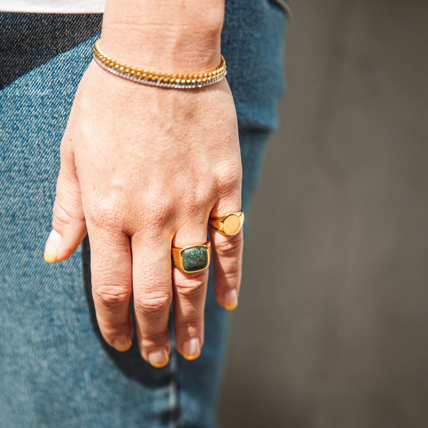 IX Studios Cushion Signet Marble Ring 22 kt. Forgyldt Sølv DMN0282GDGRMA