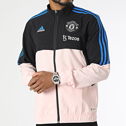 Veste Zippée A Bandes Manchester United HT4297 Rose Noir