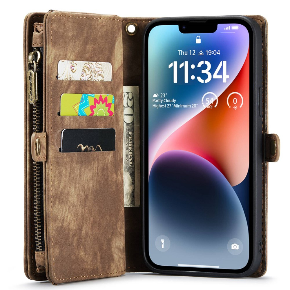 iPhone 14 2in1 Leder Tasche   Magnet Hardcase Karten Etui - Braun