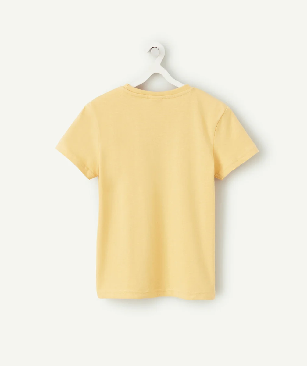 T-SHIRT GARÇON EN COTON BIO ET À MANCHES COURTES JAUNE AVEC POCHE