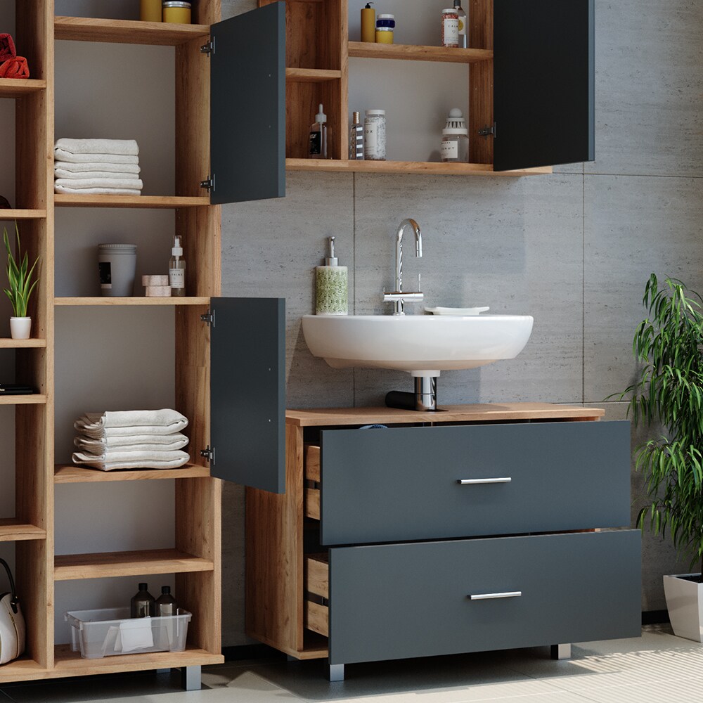 VICCO Badmöbel Set ILIAS Eiche Anthrazit Spiegel Kommode Unterschrank Badschrank