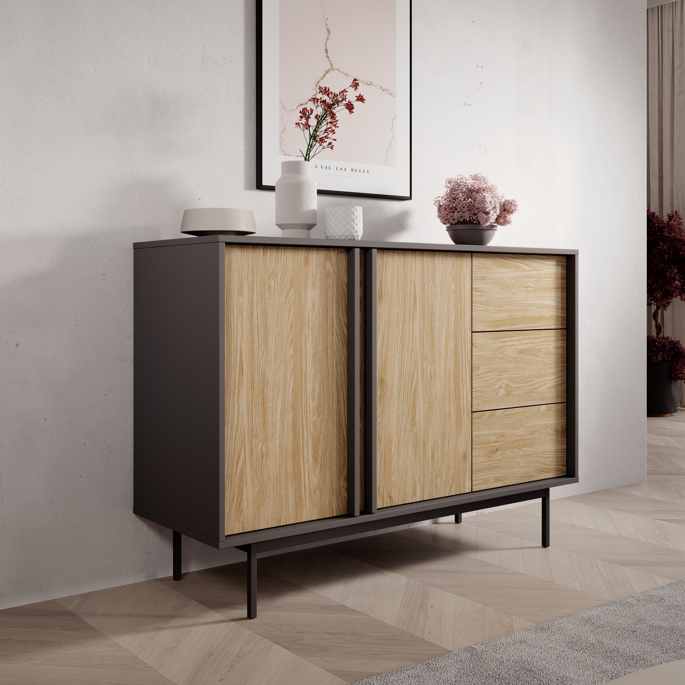 Antigo - Dressoir - Eiken/Antraciet - 123x43x87 cm