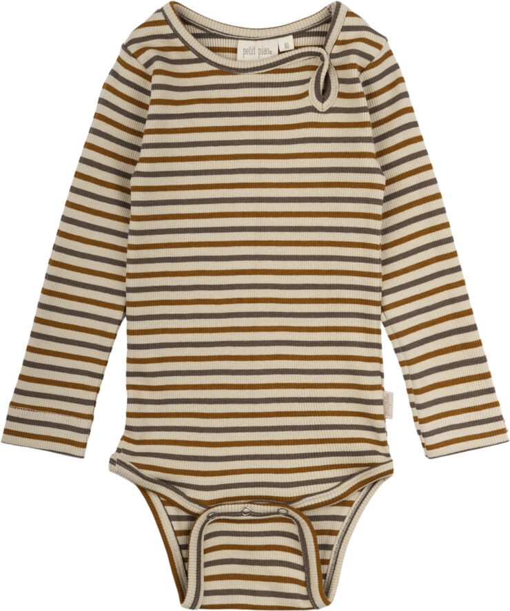 PETIT PIAO Body L/S Modal Striped Chocolate brown/g