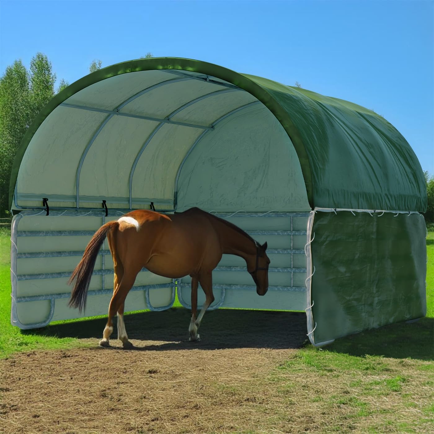 VOSS.farming Weidezelt XL 3,60 x 3,60 x 3,00m Weideunterstand Lagerzelt Rundbogen Ovalrohr 72 x 40mm