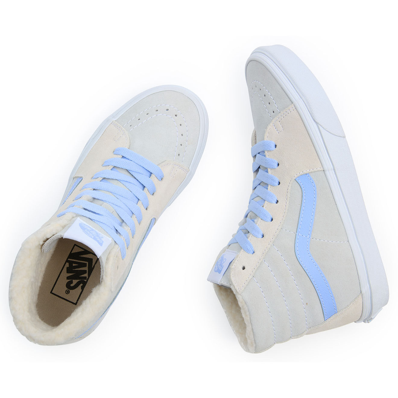 Vans Baskets en Velours de Cuir SK8-Hi fourrées crème/bleu