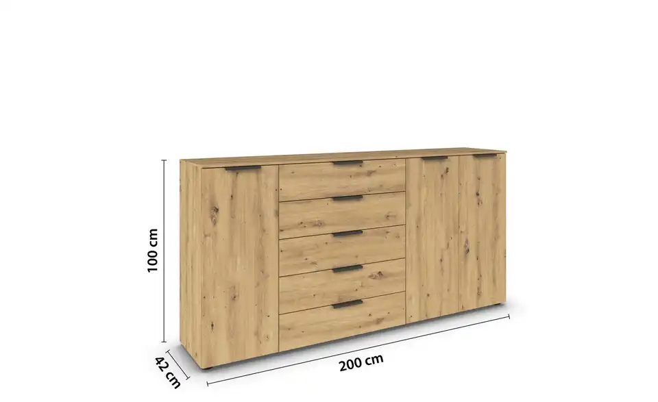 Sideboard Eiche Artisan (Nachbildung) Front: Dekor, Oberboden: Dekor Graphit