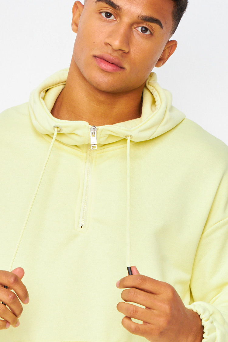 Sweat à capuche demi-zip jaune