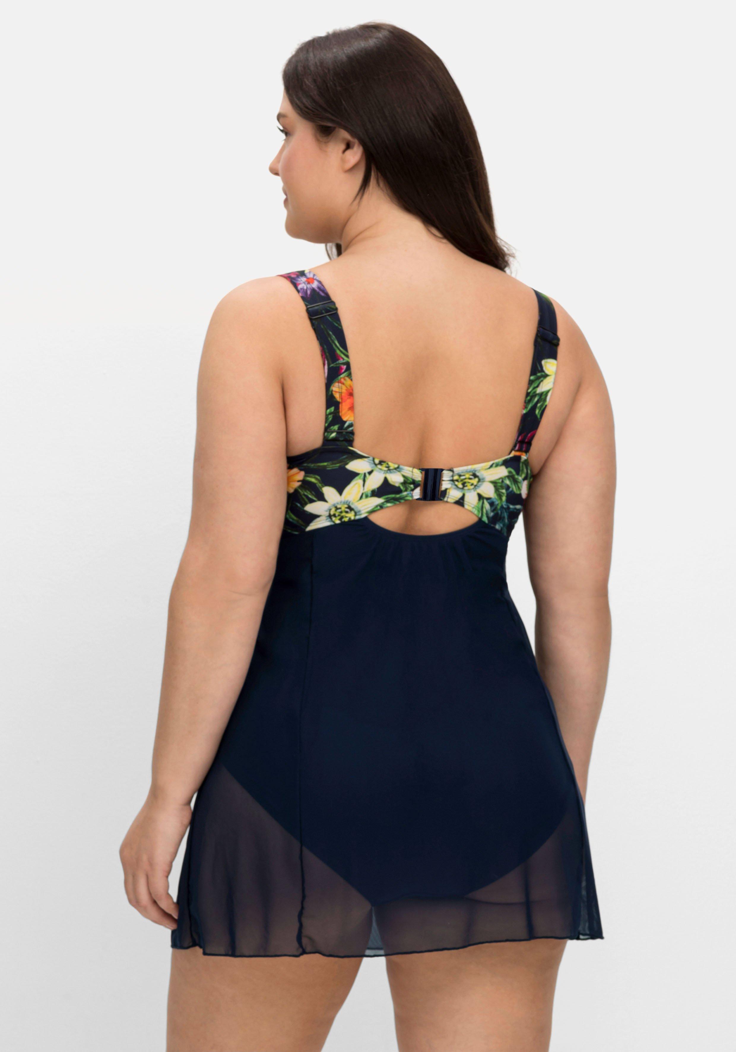 Badekleid mit transparentem Mesh-Rock