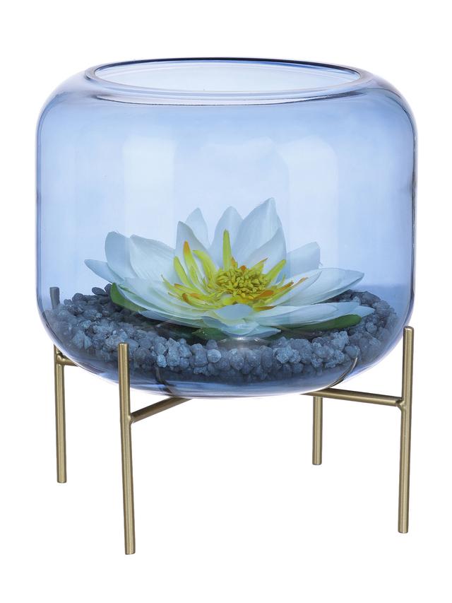 Glasschale m. Seerose und Kies