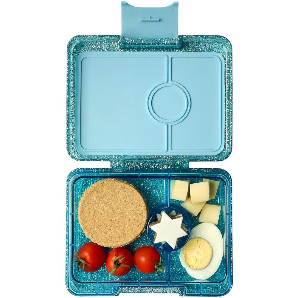 Køb Yumbox Twinkle Aqua Glitter / Clear Blue Tray Snack Size Small Bento Madkasse