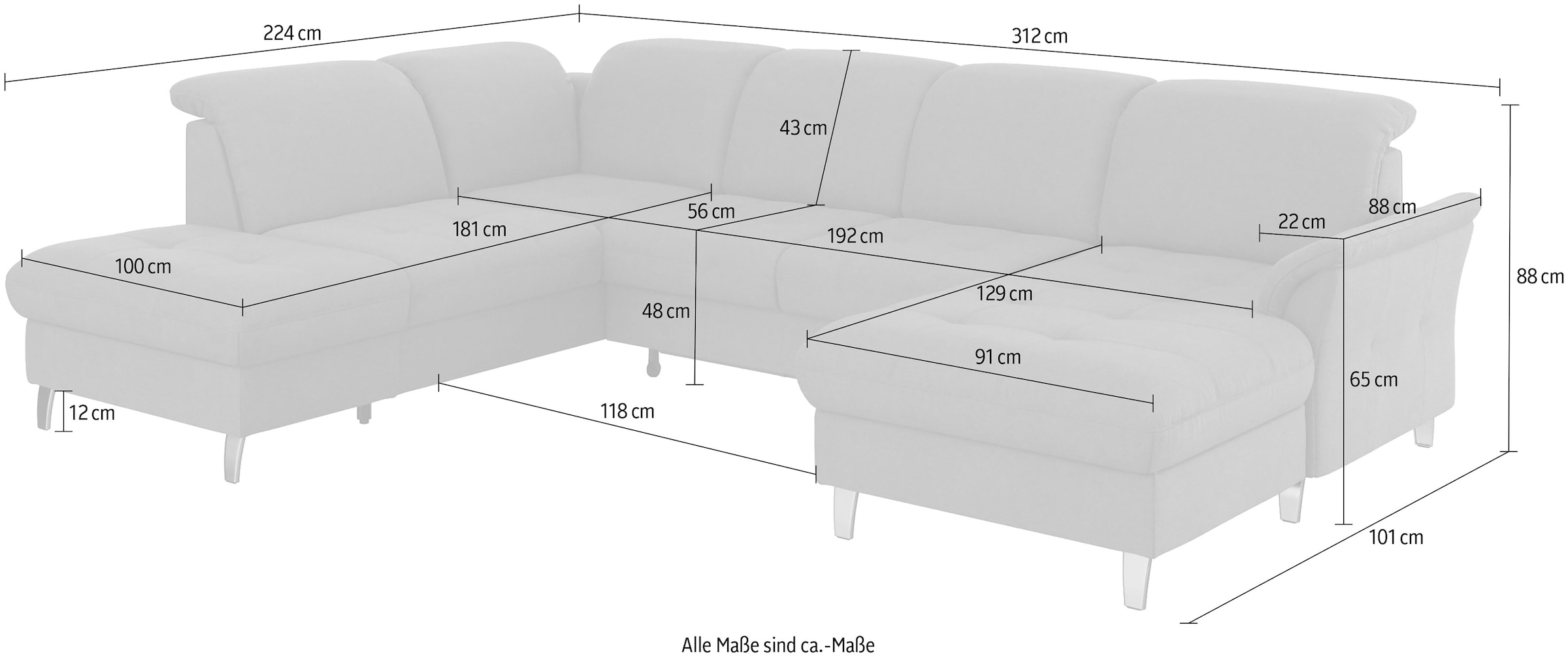 sit&more Wohnlandschaft »Maggiore U-Form« wahlweise mit Kopfteilverstellung, Bettfunktion und Stauraum