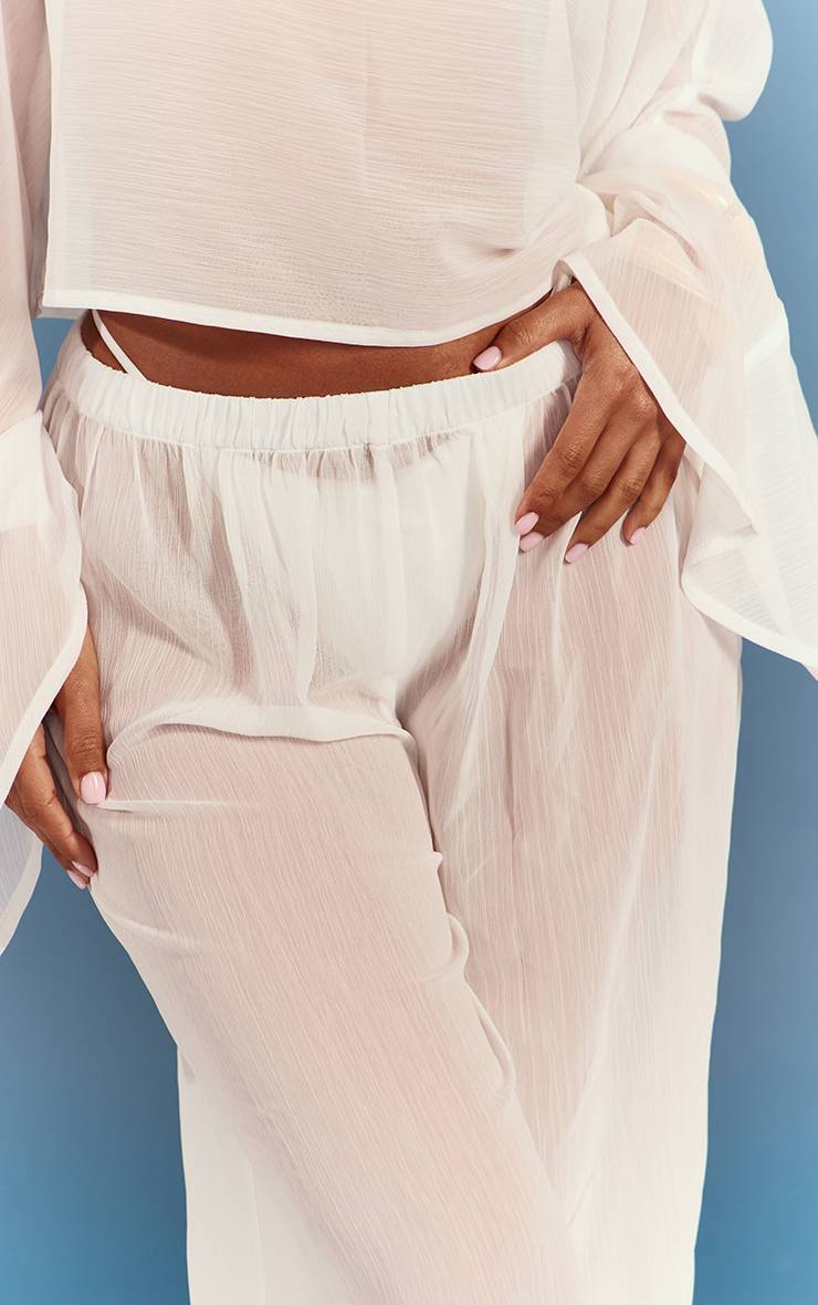 Blanc Pantalon De Plage Ample En Mousseline Texturée