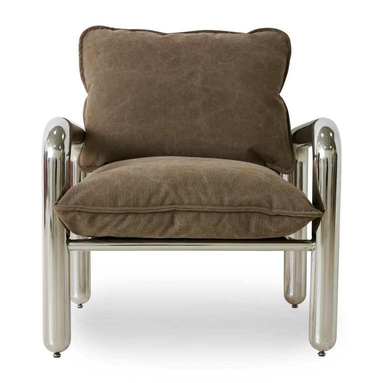 HKliving Chrome Lounge fauteuil velvet, brown