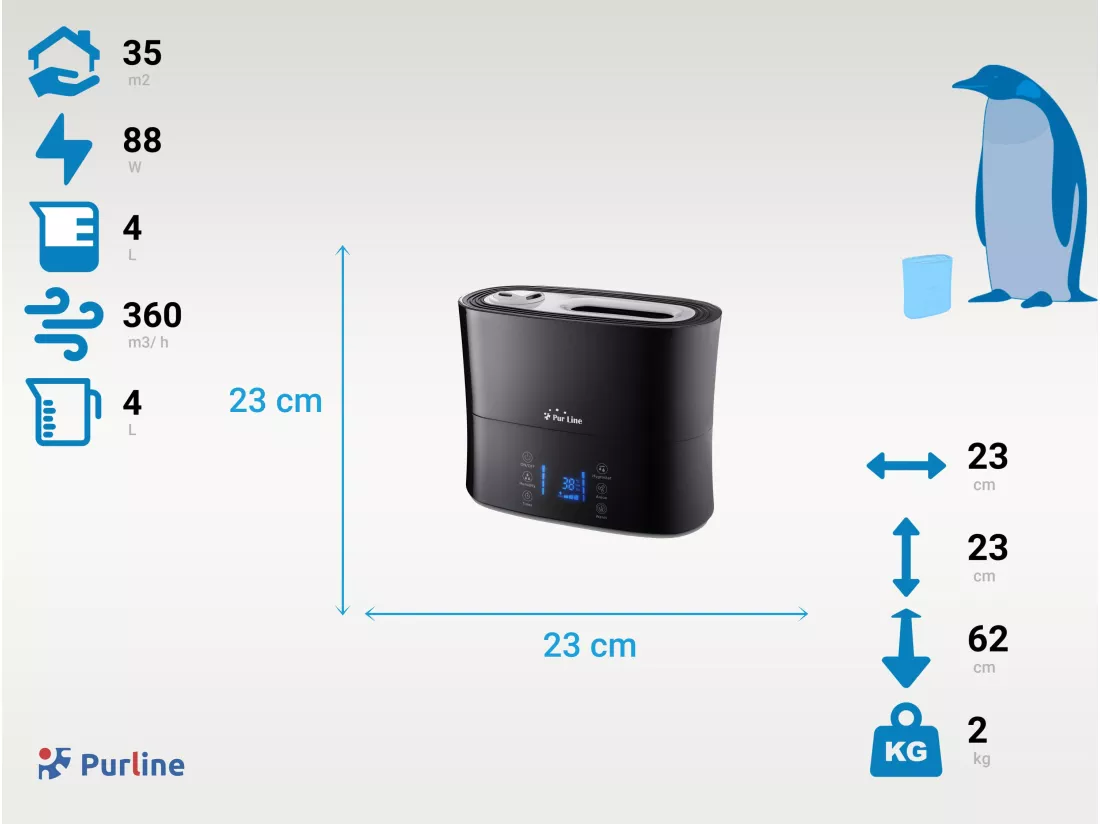 Humidificateur à ultrasons à vapeur chaude ou tiède pour 35 m²