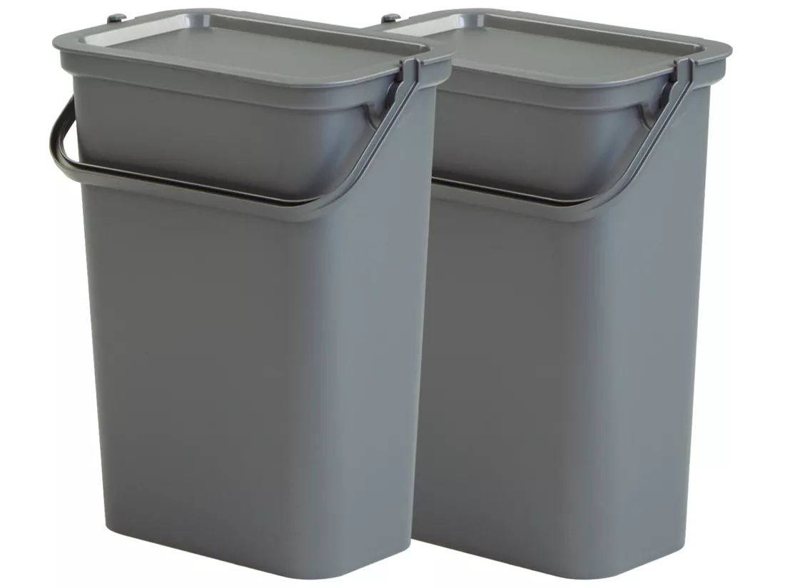 Lot de 2 poubelles 10L graphite avec poignée 27,5x17,6x35,5