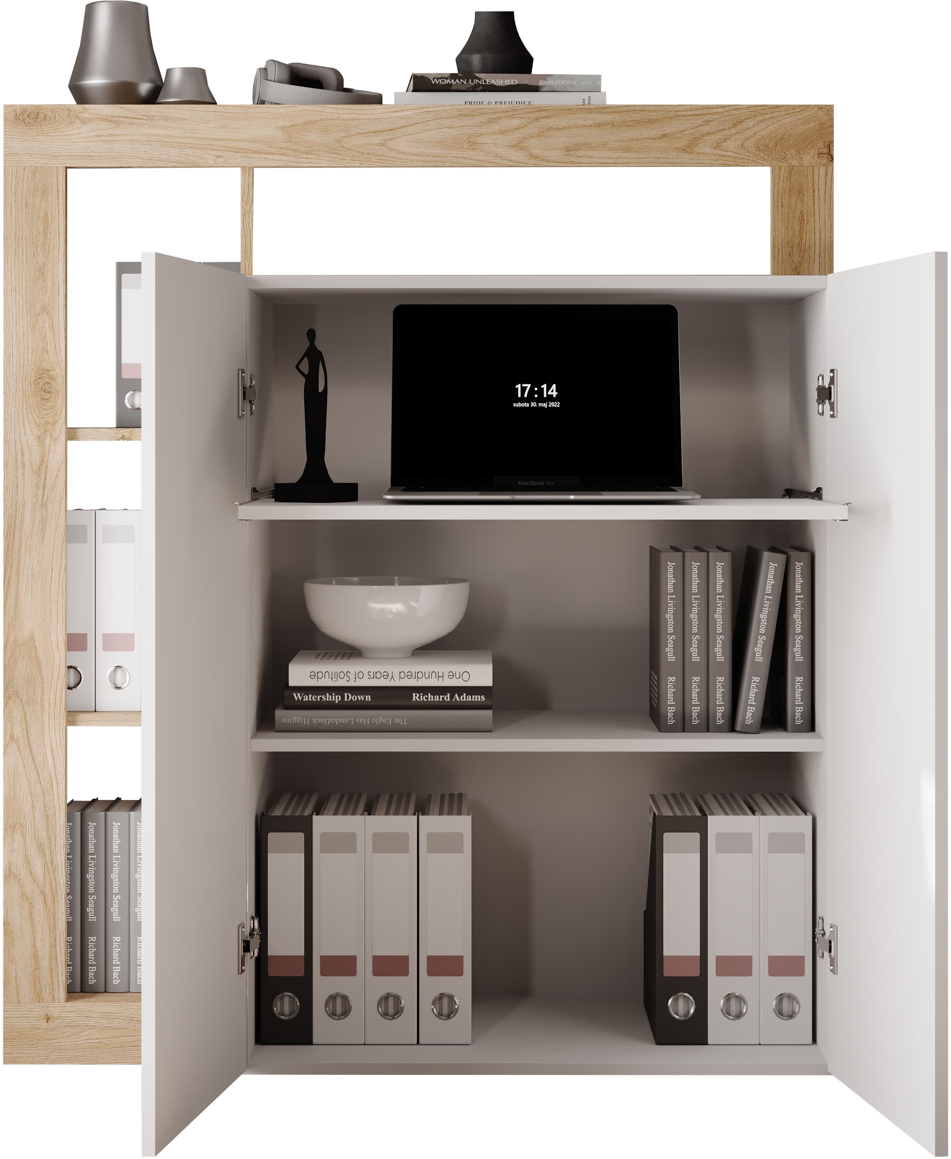 INOSIGN Sekretär »Hamburg Breite 108 cm, Höhe 126 cm, 2 Türen, PC-Schrank, Home-Office,« dekorativer Rahmen, Tastaturauszug, Stauraum, Multifunktional