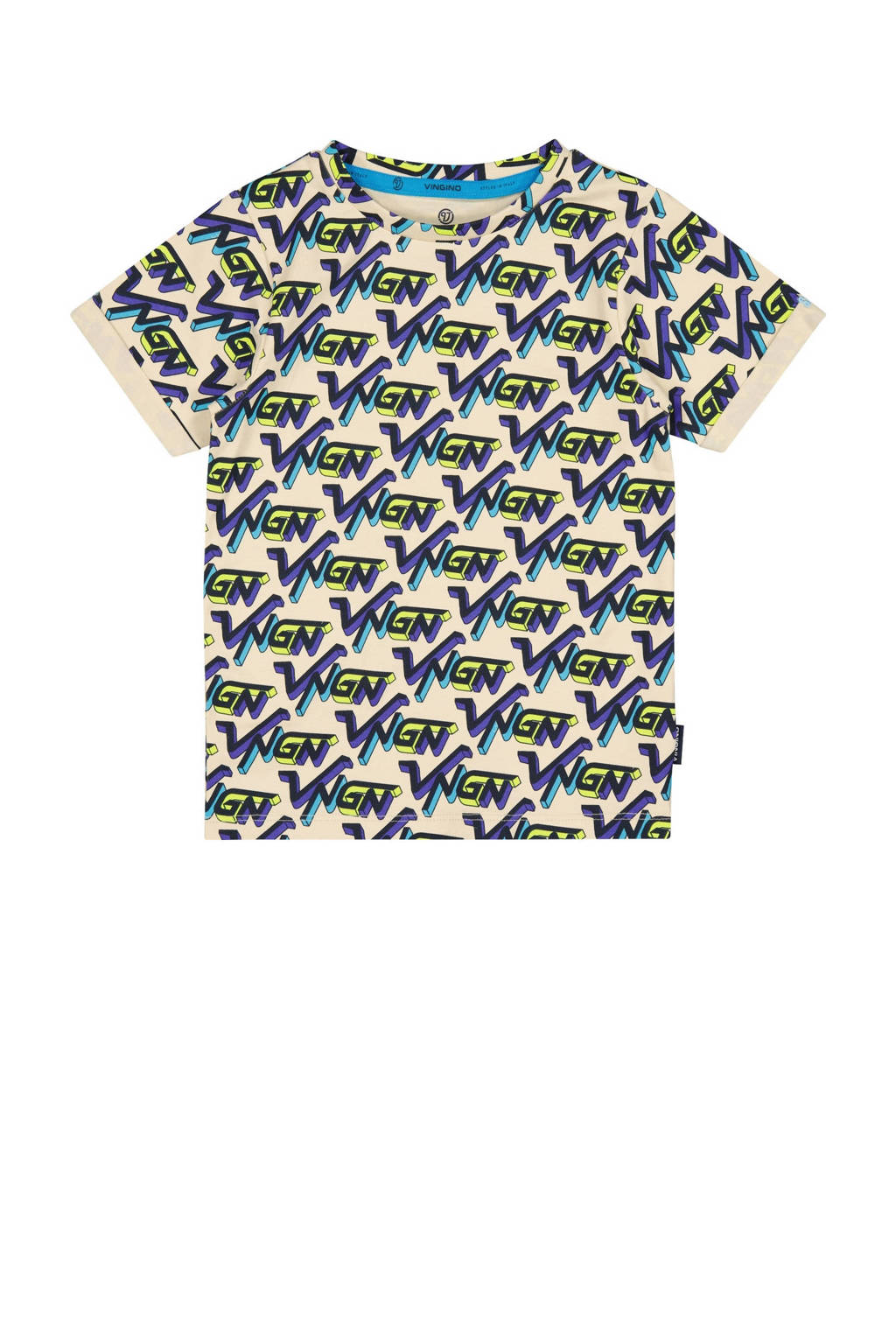 Vingino T-shirt HANS met all over print beige/donkerblauw
