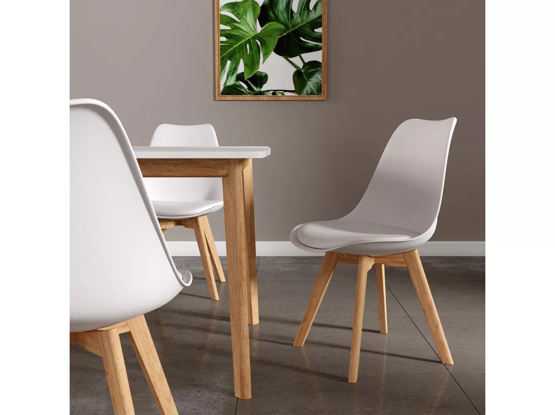 Lot de 4 chaises scandinaves NORA blanches avec coussin
