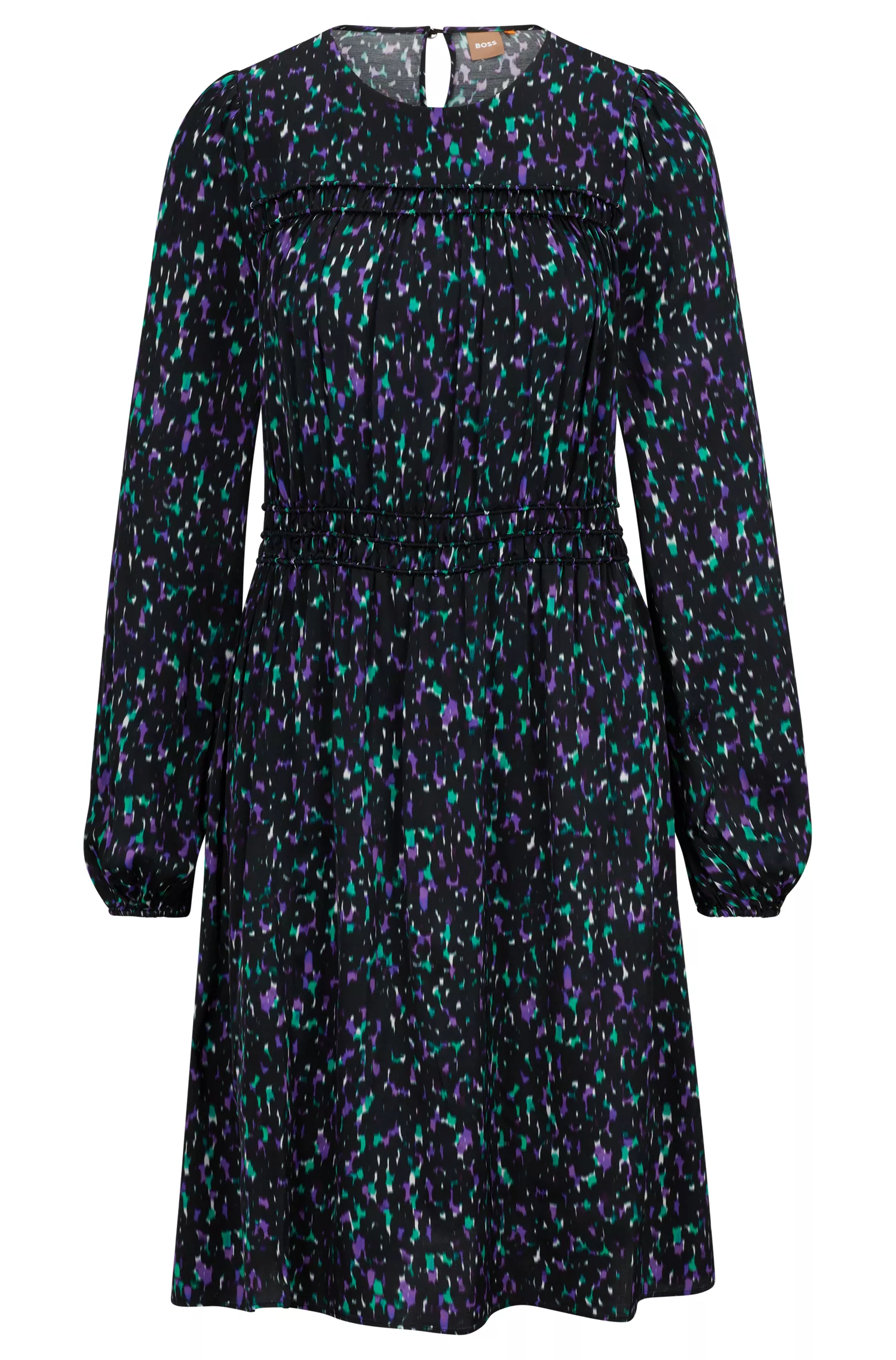 Vestido BOSS laranja com estampa floral abstrata e detalhes tomara que caia.