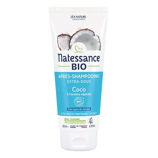 Natessance Après-Shampoing Extra-Doux Coco Bio et Kératine Végétale 200ml