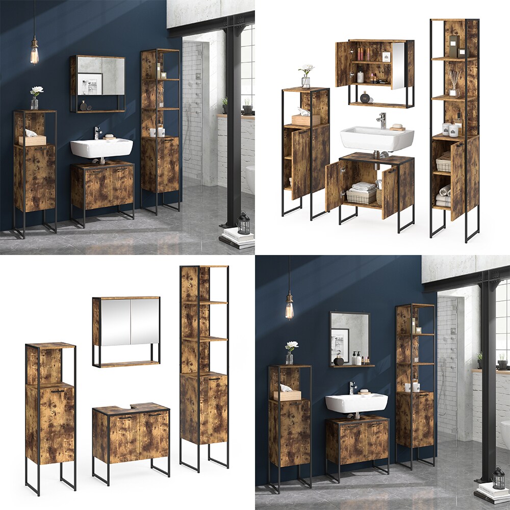 Vicco Loft Badmöbel Set Fyrk Vintage Spiegelschrank Badschränke Waschtischunterschrank