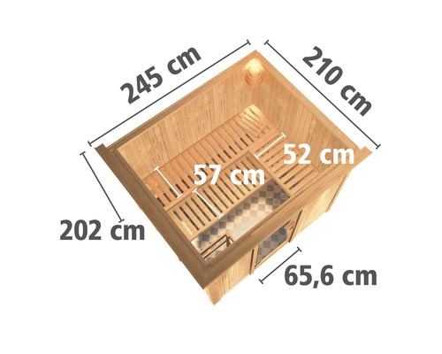 Karibu Gobina modulaire sauna zonder oven, met dakrand en houten deur met isolatieglas, thermisch geïsoleerd