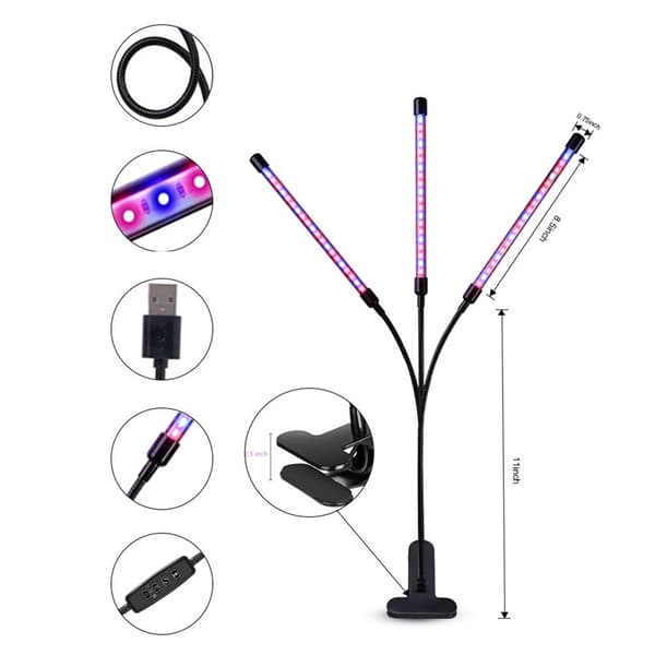 3 Head Grow Light 60 LED-pærer Plantedyrking Automatisk PÅ/AV