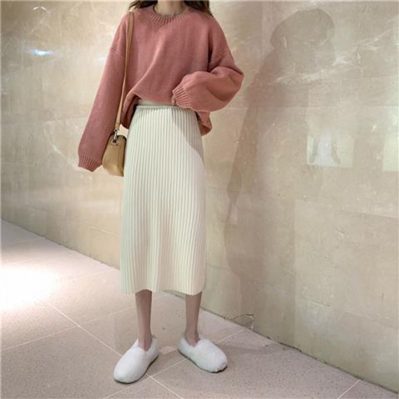 Sisyphi - Hoge taille geribbelde midi-kokerrok