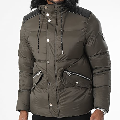 Doudoune Capuche Fourrure Vert Kaki