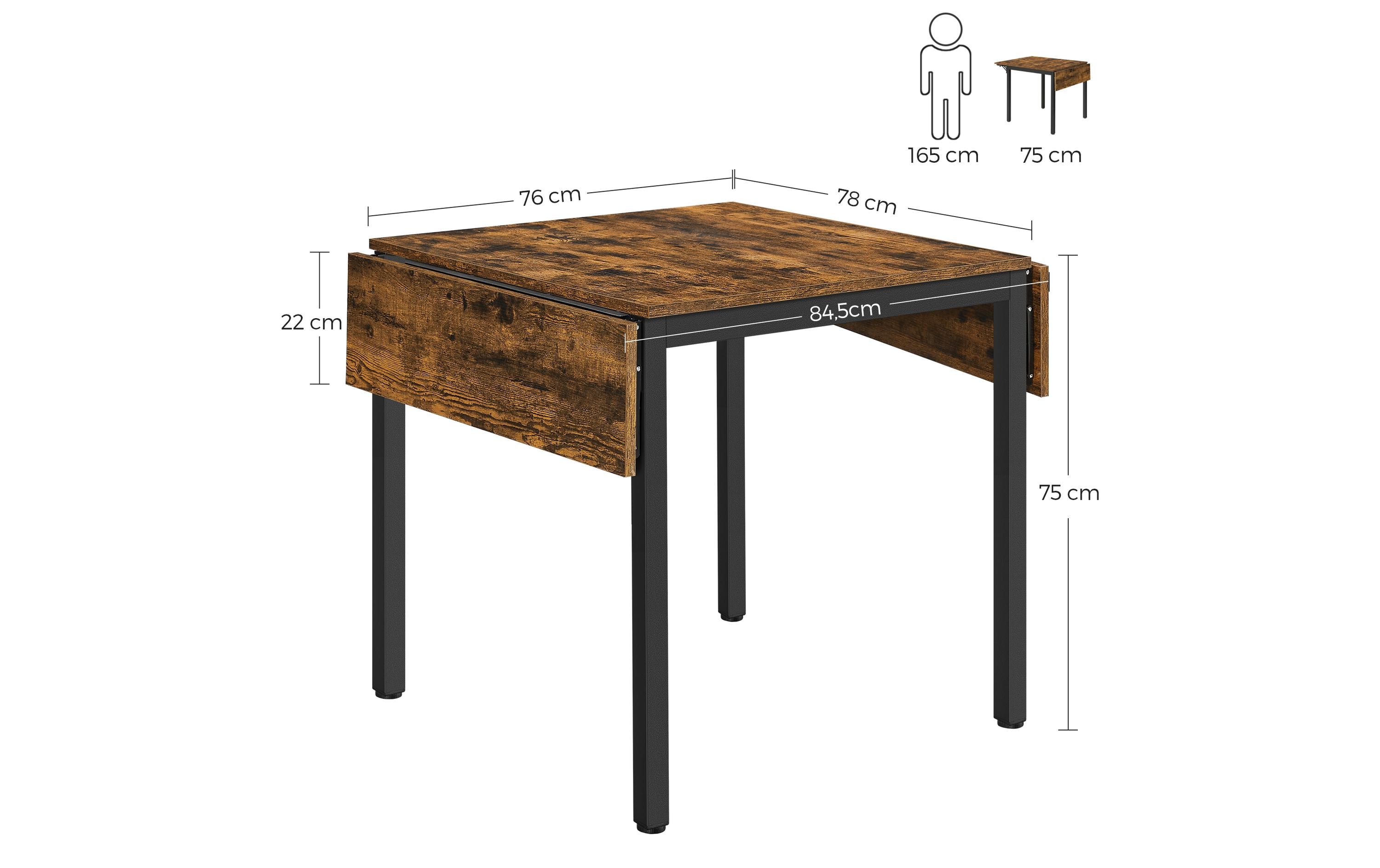 Tisch für 4 Personen 120 x 76.2 cm, Braun/Schwarz<br>Aufklappbarer Küchentisch