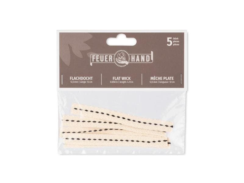 Feuerhand Flachdocht, 1.25 x 12 cm, 5 Stück Flachdocht zur idealen Basis für das Baby Special 276
