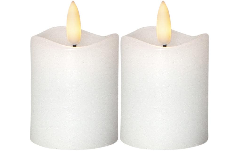 LED-Kerzen Set Pillar Ø 5 x 7.5 cm, Weiss, 2 StkKerze aus Echtwachs mit LED Leuchte, 2er Set