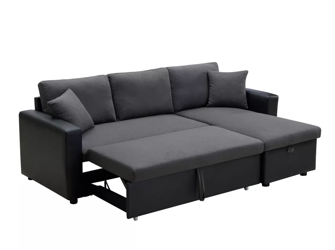 Canapé d'angle convertible et réversible en tissu anthracite et noir GAZUR II