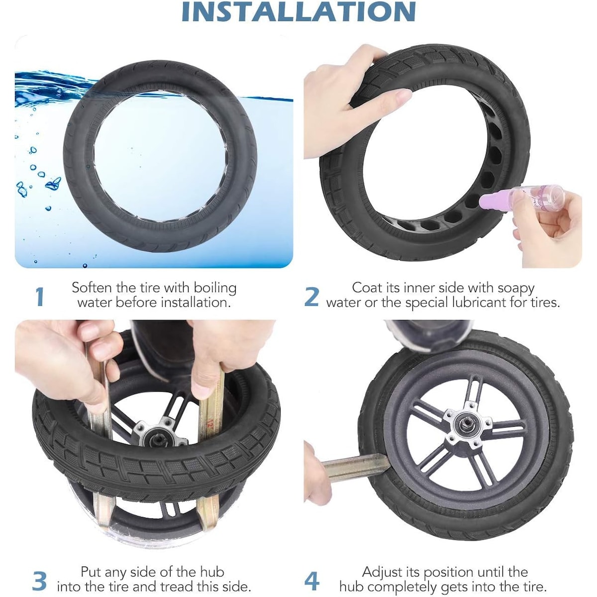 2 pakke 8,5 tommer hult solid dekk til Xiaomi M365 elektrisk scooter med brekkjern Sort