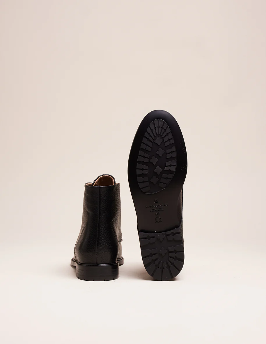 Bottines à lacets Lucienne - Cuir Grainé Noir œillets