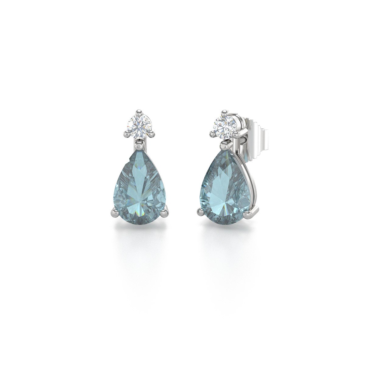Boucles d'oreilles ADEN Or 585 Blanc Aigue-Marine forme Poire et Diamants 1.15grs
