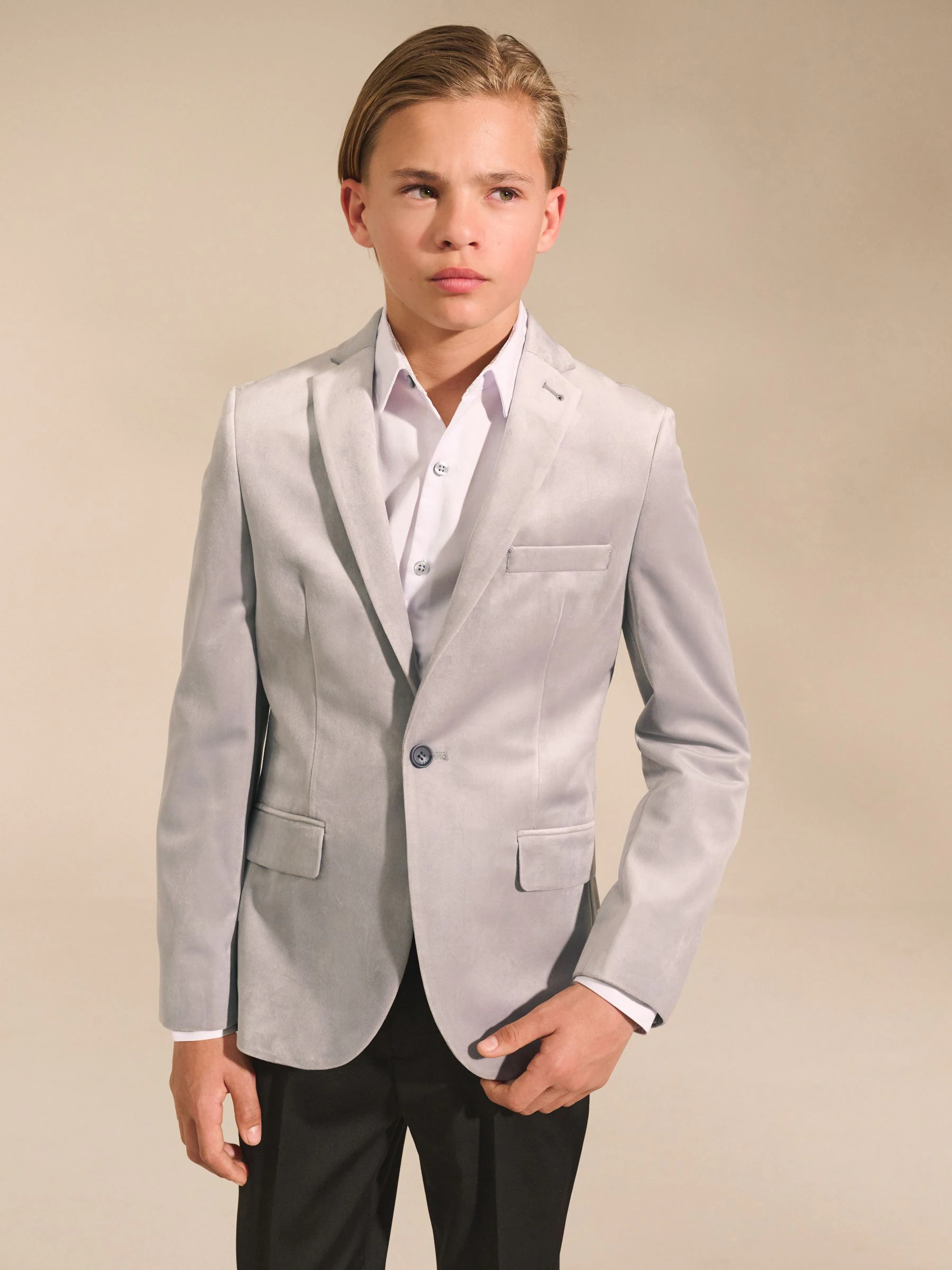 Lichtgrijs - Fluwelen blazer (3 - 16 jr)