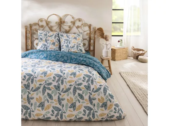 Parure de lit 2 personnes en coton 57 fils imprimé bleu 260x240cm