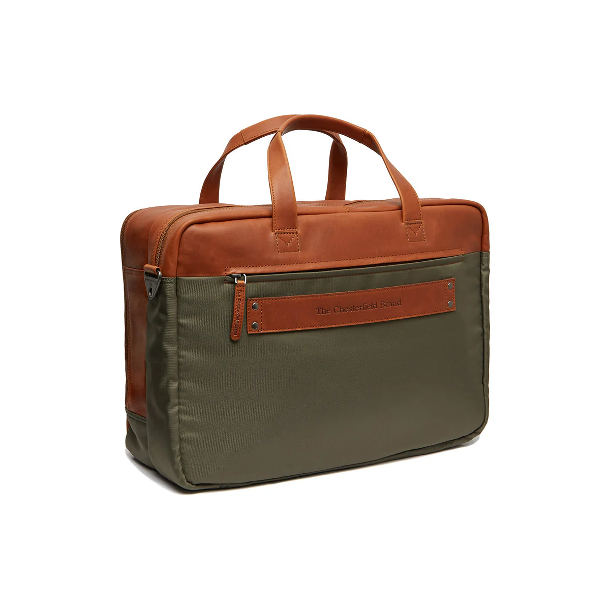 The Chesterfield Brand Nylon Wax Pull Up Laptoptas Nivano 17 Inch Steel Green