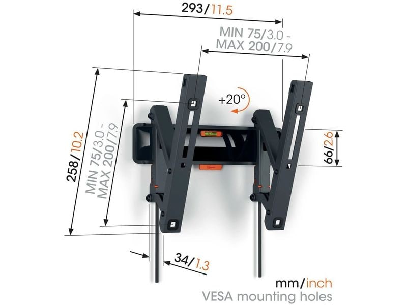 Vogel's Wandhalterung COMFORT TVM 3215B Schwarz Neigbare TV-Wandhalterung für 19