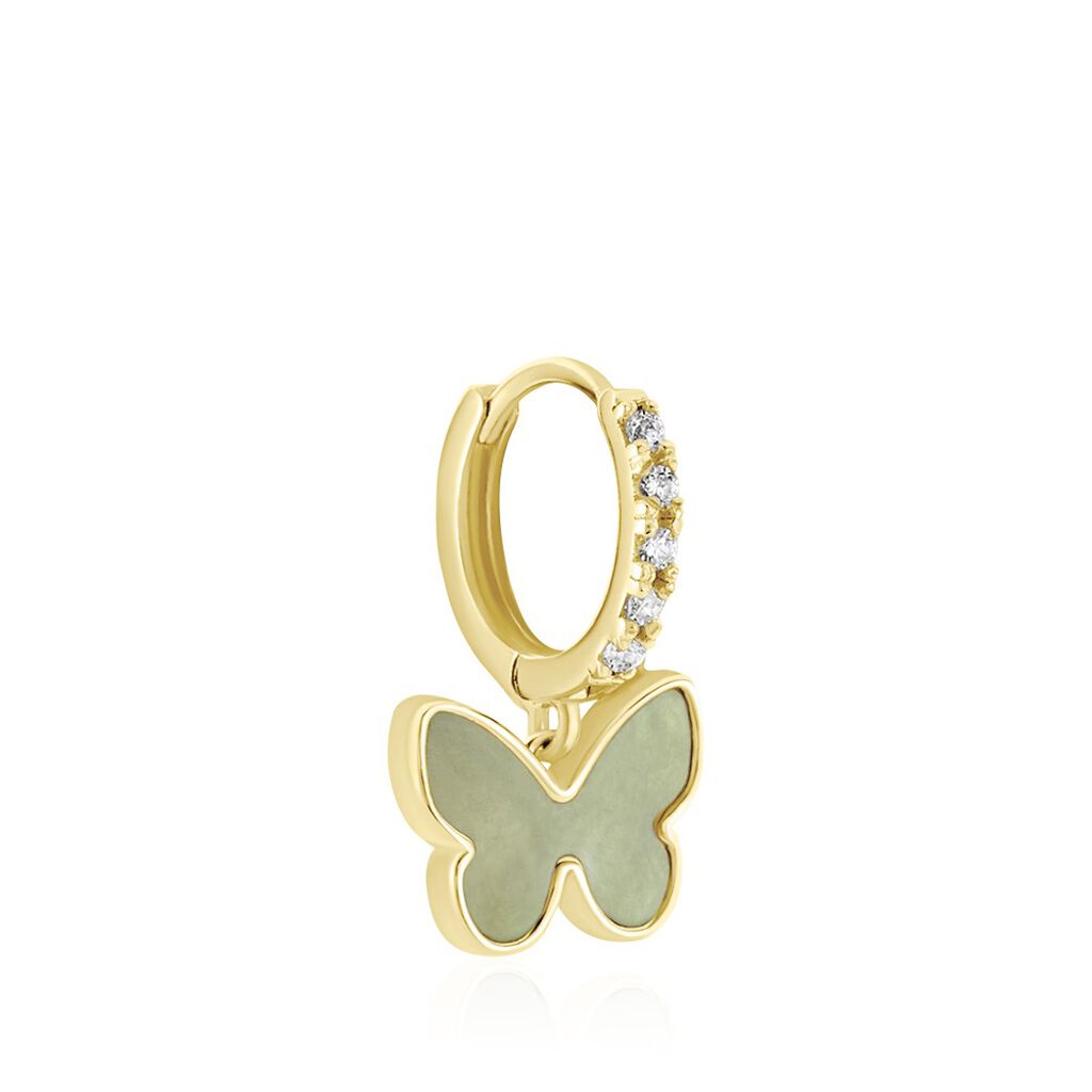 Créole Unitaire Argent Dore Butterfly Nacre Verte Oxydes De Zirconium