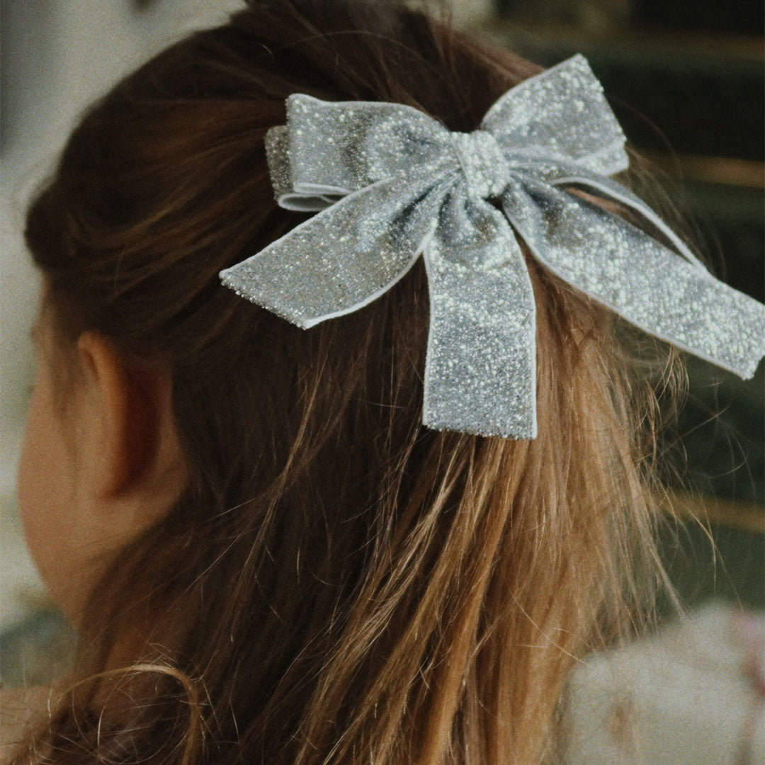 konges sløjd haarclip glitter velvet double bow - silver