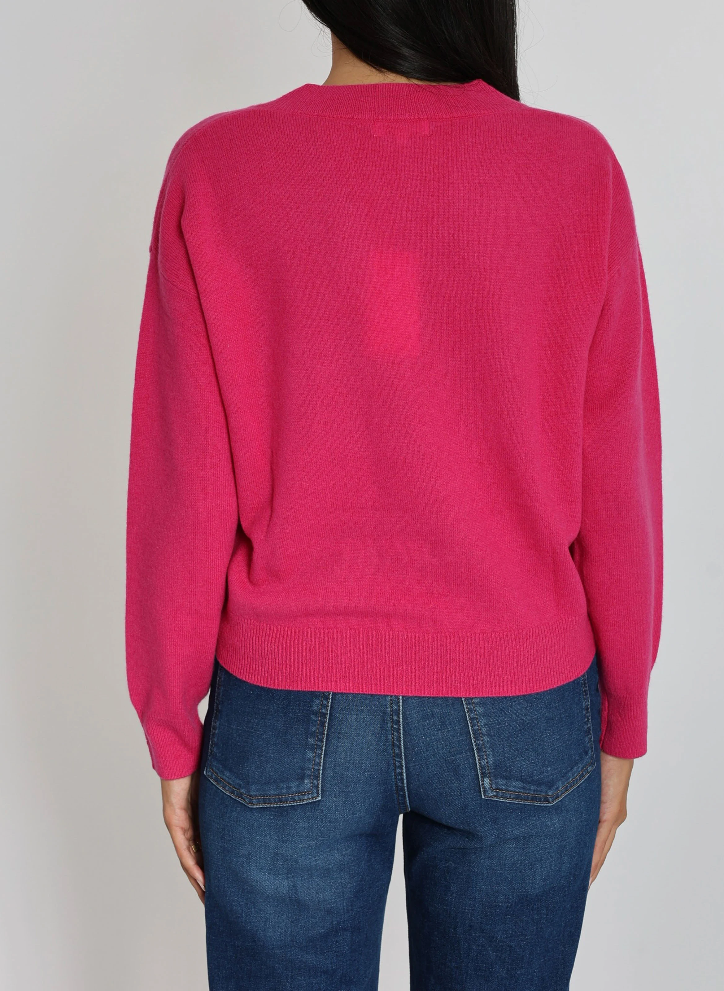 ANITA - Pull ample col V en laine et cachemire | Rose