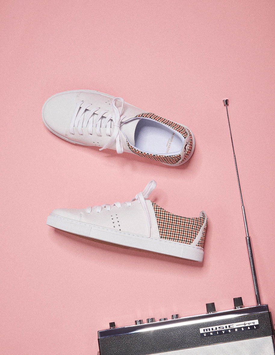 Baskets basses Renée - Cuir blanc et PDP marron