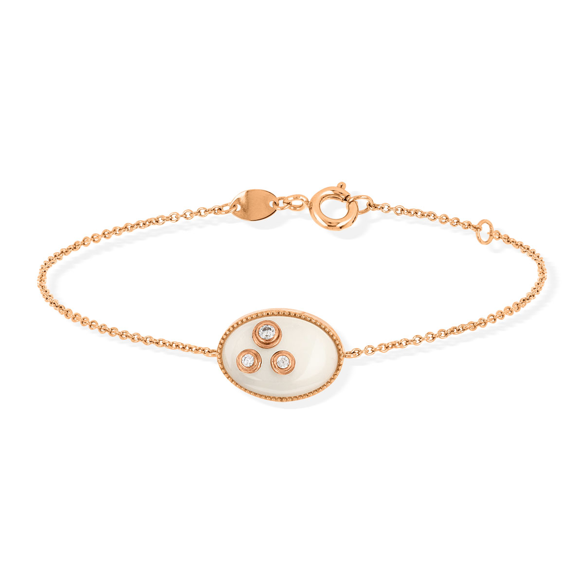 Bracelet or 375 rose pierre de lune et zirconia