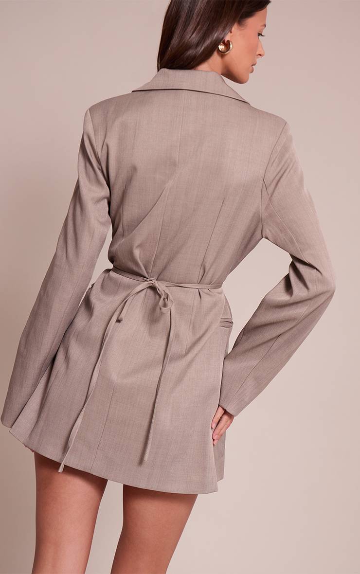 Gris Robe Blazer Tissée À Ceinture Contrastante